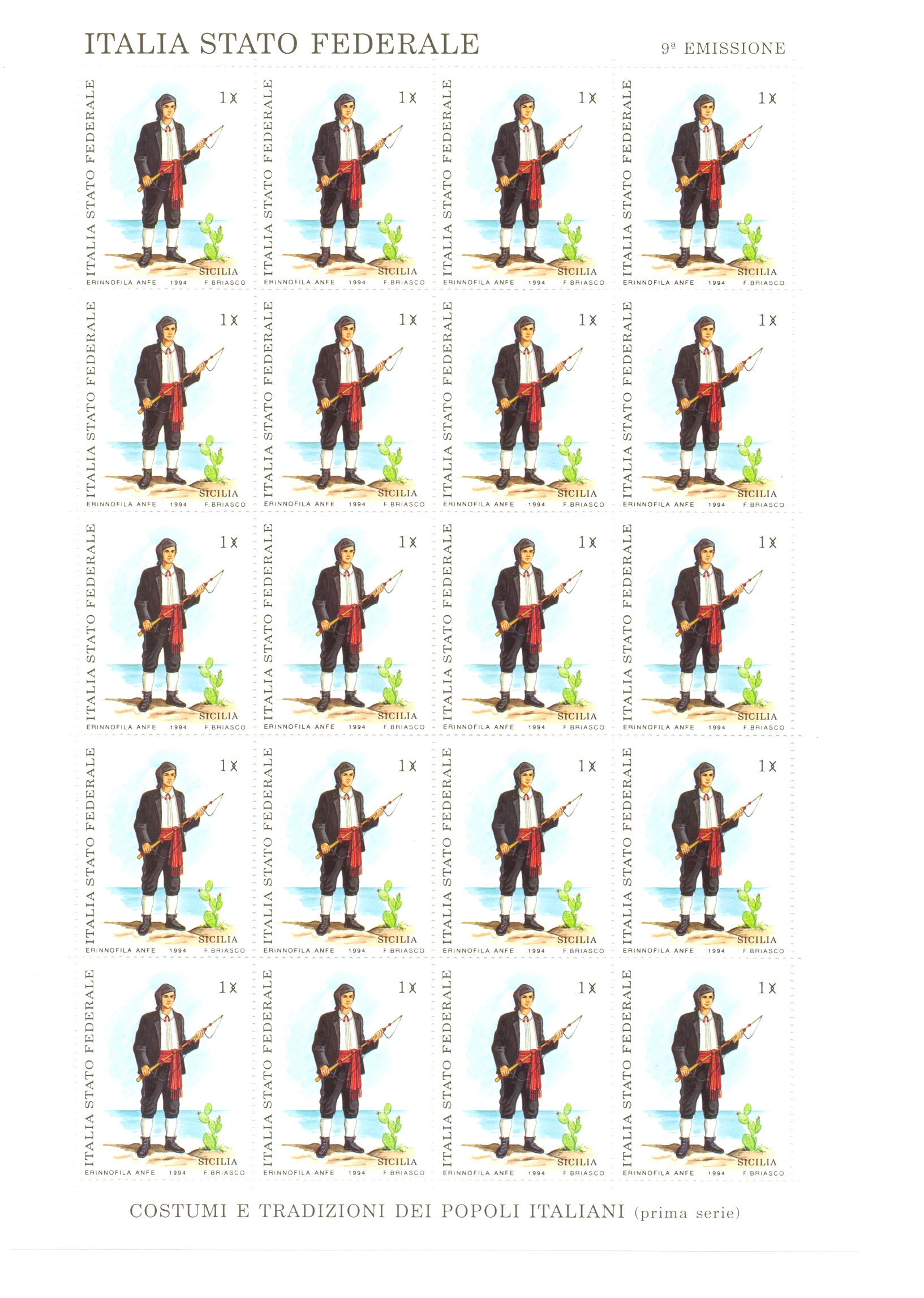 9° EMISSIONE POSTE PADANE, Costumi e tradizioni dei popoli Italiani – FOGLI INTERI - 1994 - immagine 4