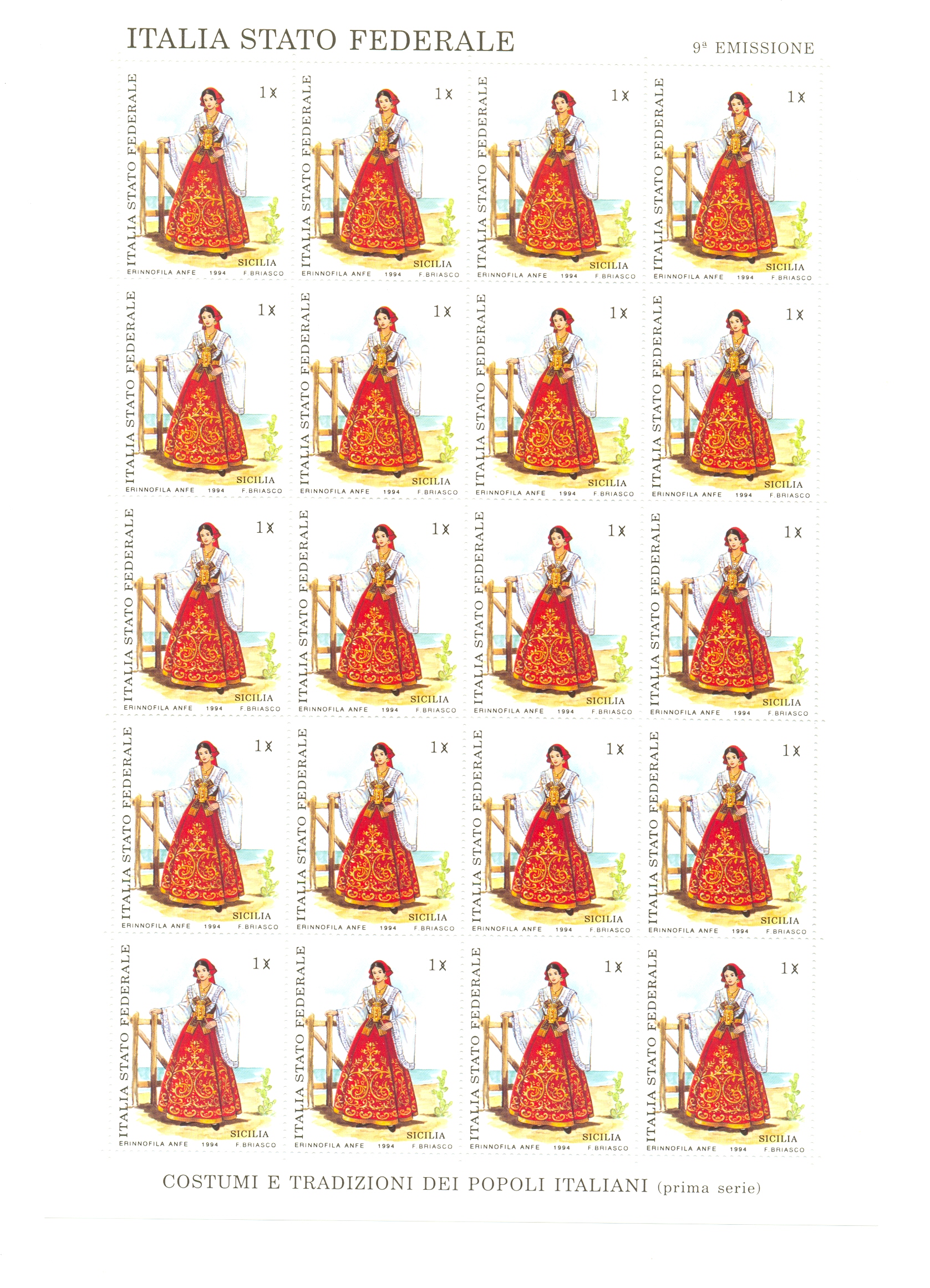 9° EMISSIONE POSTE PADANE, Costumi e tradizioni dei popoli Italiani – FOGLI INTERI - 1994 - immagine 3