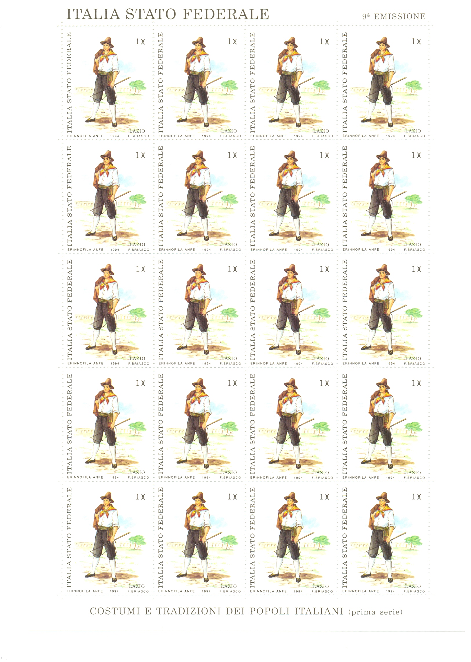 9° EMISSIONE POSTE PADANE, Costumi e tradizioni dei popoli Italiani – FOGLI INTERI - 1994 - immagine 2