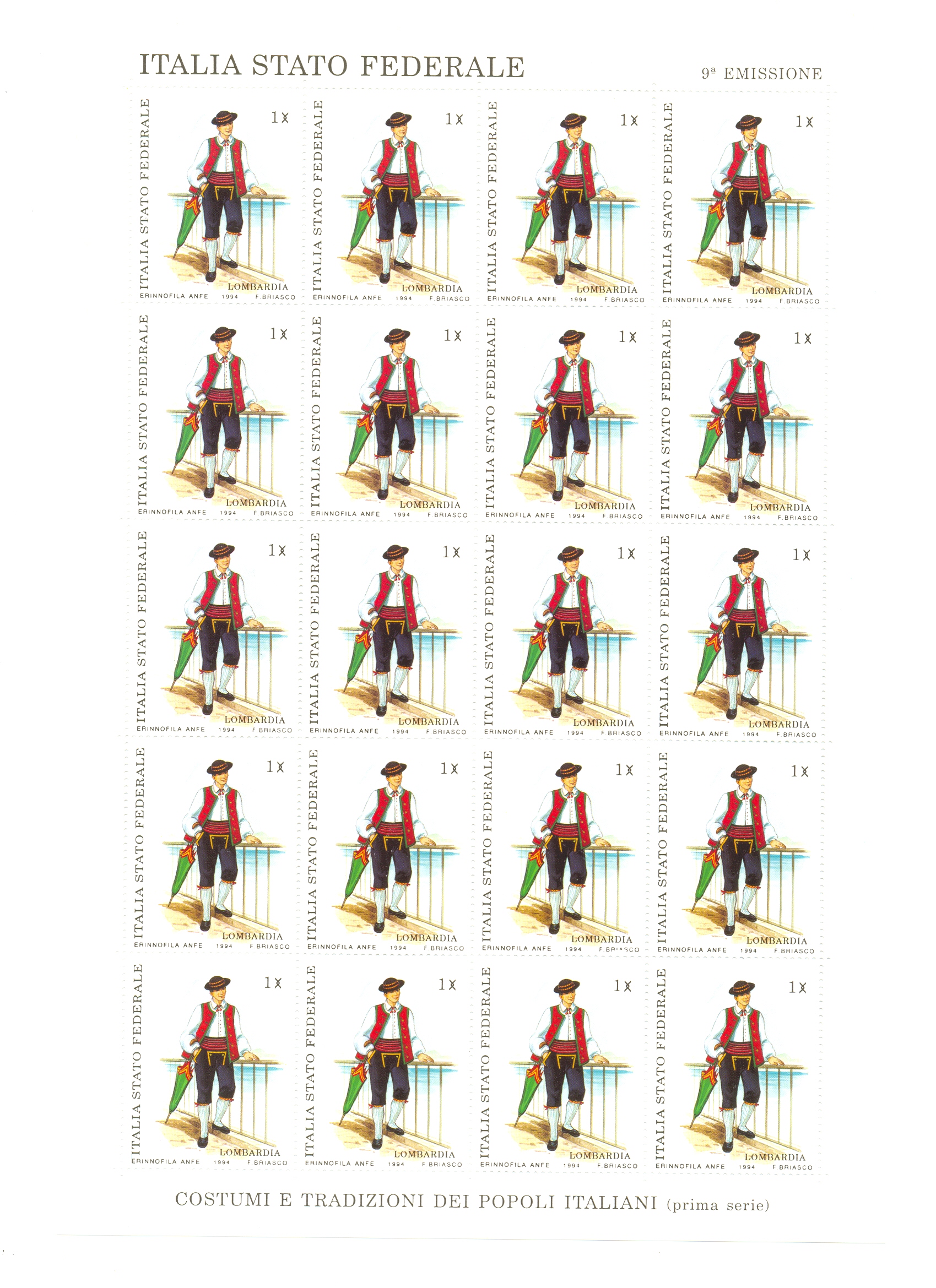 9° EMISSIONE POSTE PADANE, Costumi e tradizioni dei popoli Italiani – FOGLI INTERI - 1994 - immagine 5