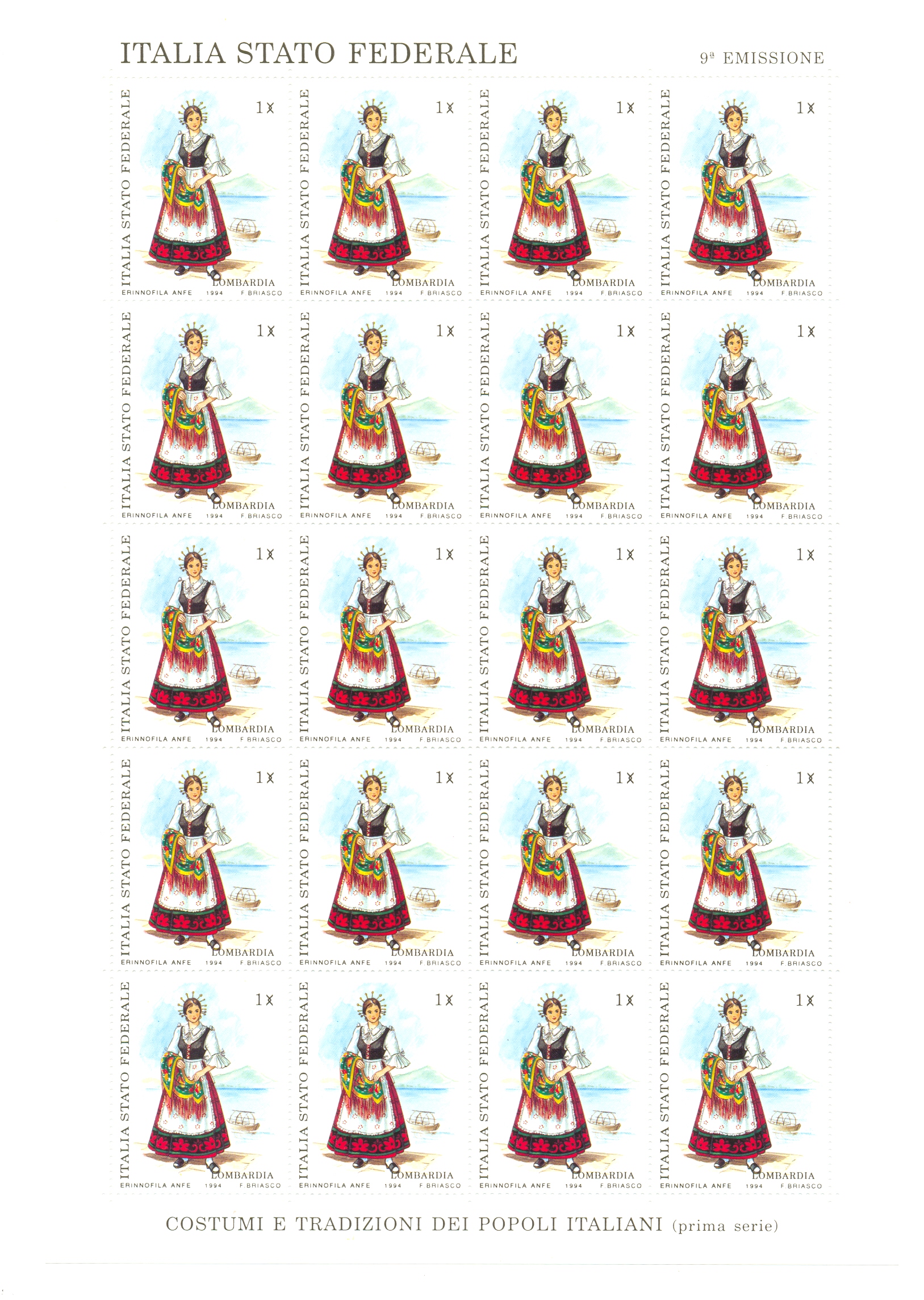 9° EMISSIONE POSTE PADANE, Costumi e tradizioni dei popoli Italiani – FOGLI INTERI - 1994 - immagine 6