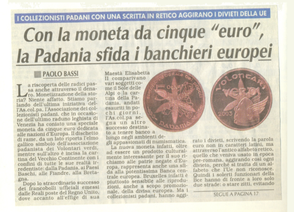 5 EURO, Volontari Verdi [Argento] - 2003 - immagine 2