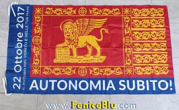 BANDIERA REFERENDUM AUTONOMIA DEL VENETO, con Leone di San Marco - 22 ottobre 2017