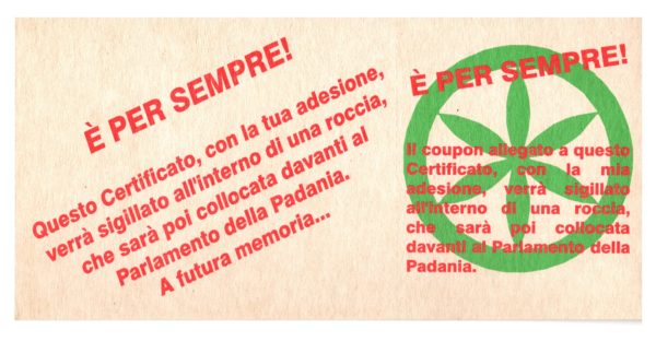 TALLONCINO DI FONDAZIONE DELLA PADANIA - 1996 - immagine 2